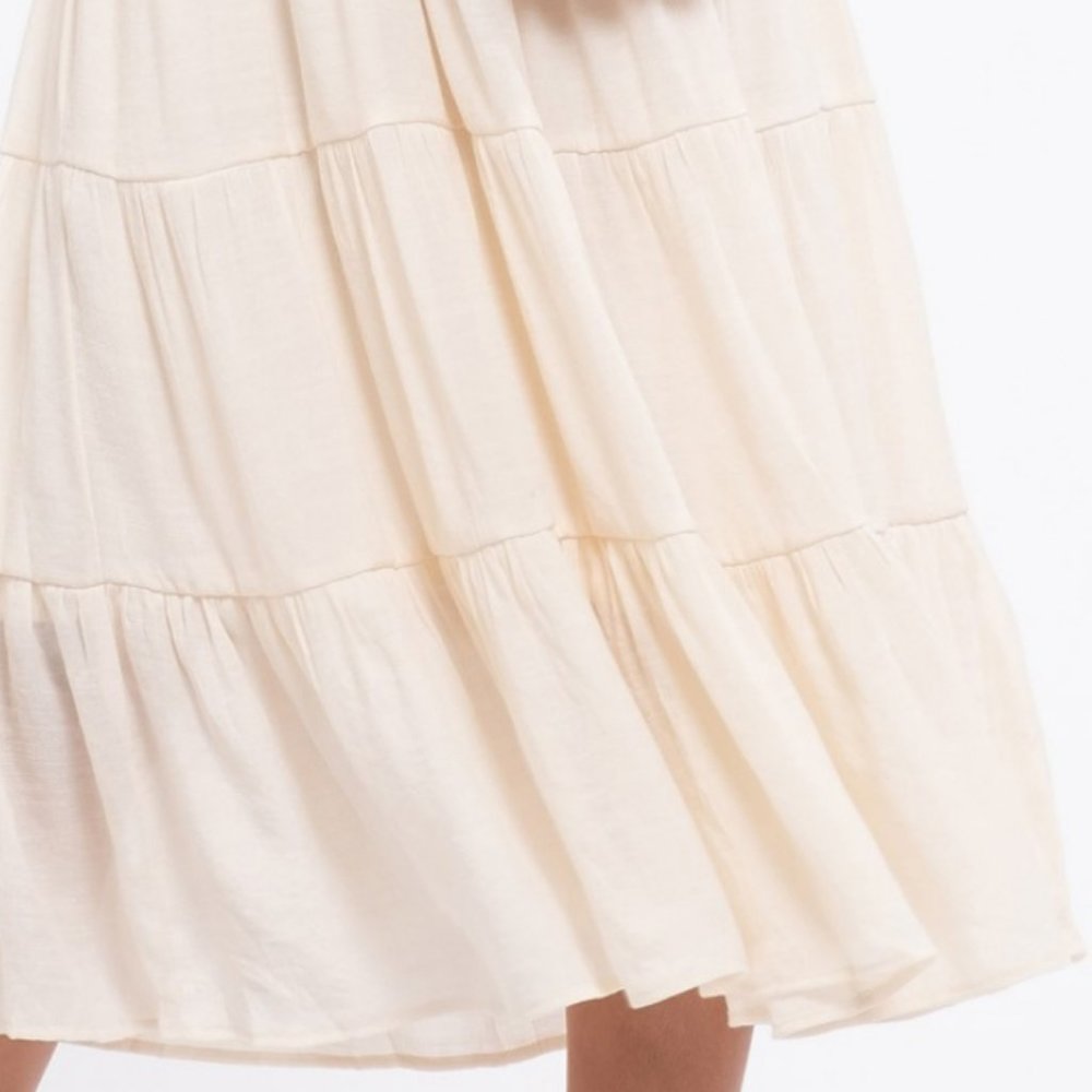 NEW Ivory Stone Boho Tiered Ruffle Trim Midi Dress - Picture 9 of 11